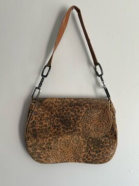 Y2K Vintage Stuart Weitzman Leopard Print Shoulder Bag with Hardware Accents